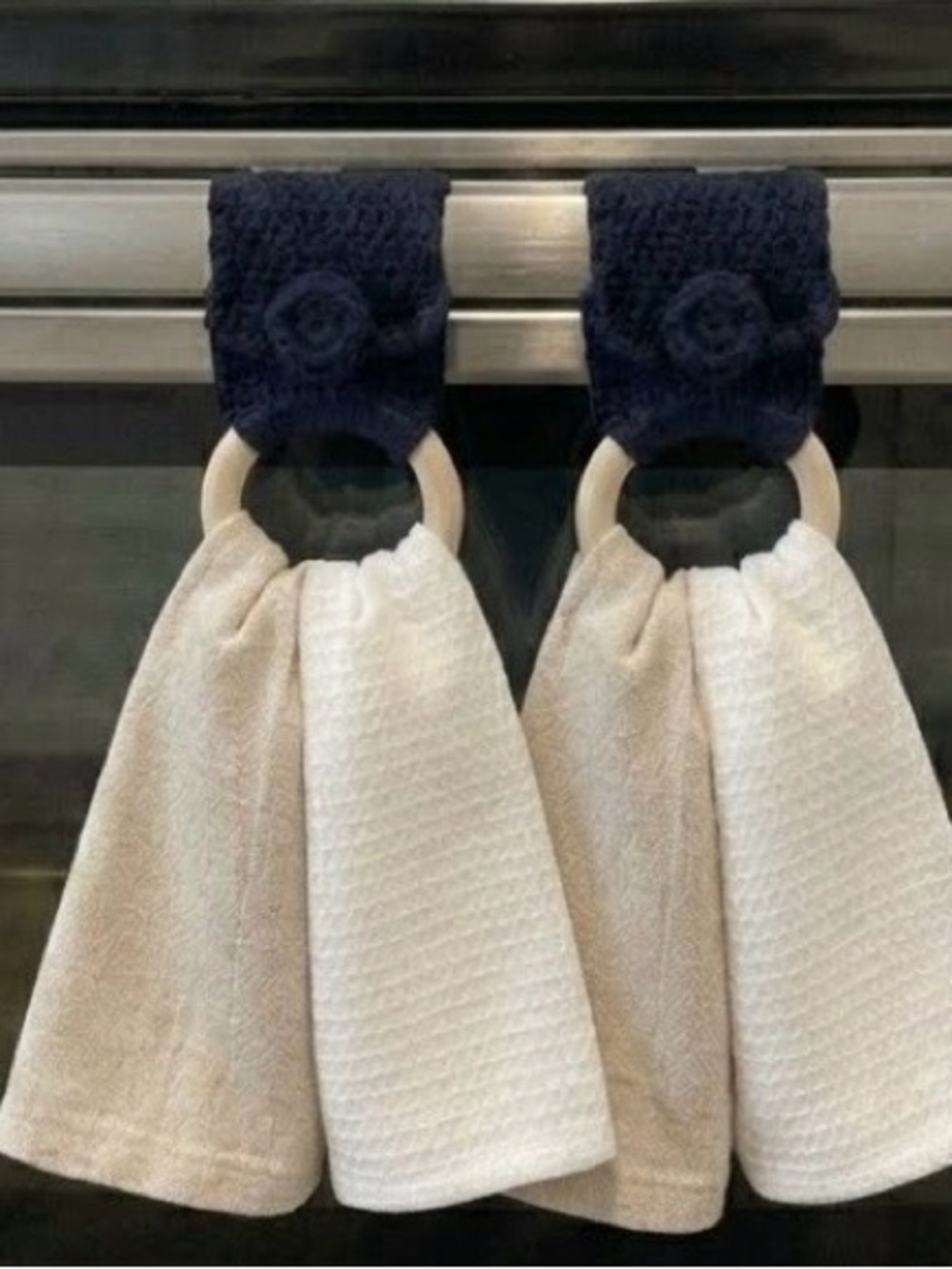 Navy Crochet Towel Holders